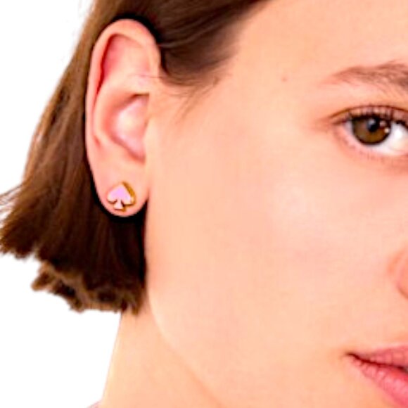 Kate Spade New York Everyday Spade Surf Pink Enamel 12K Gold Stud Earrings - Picture 8 of 8